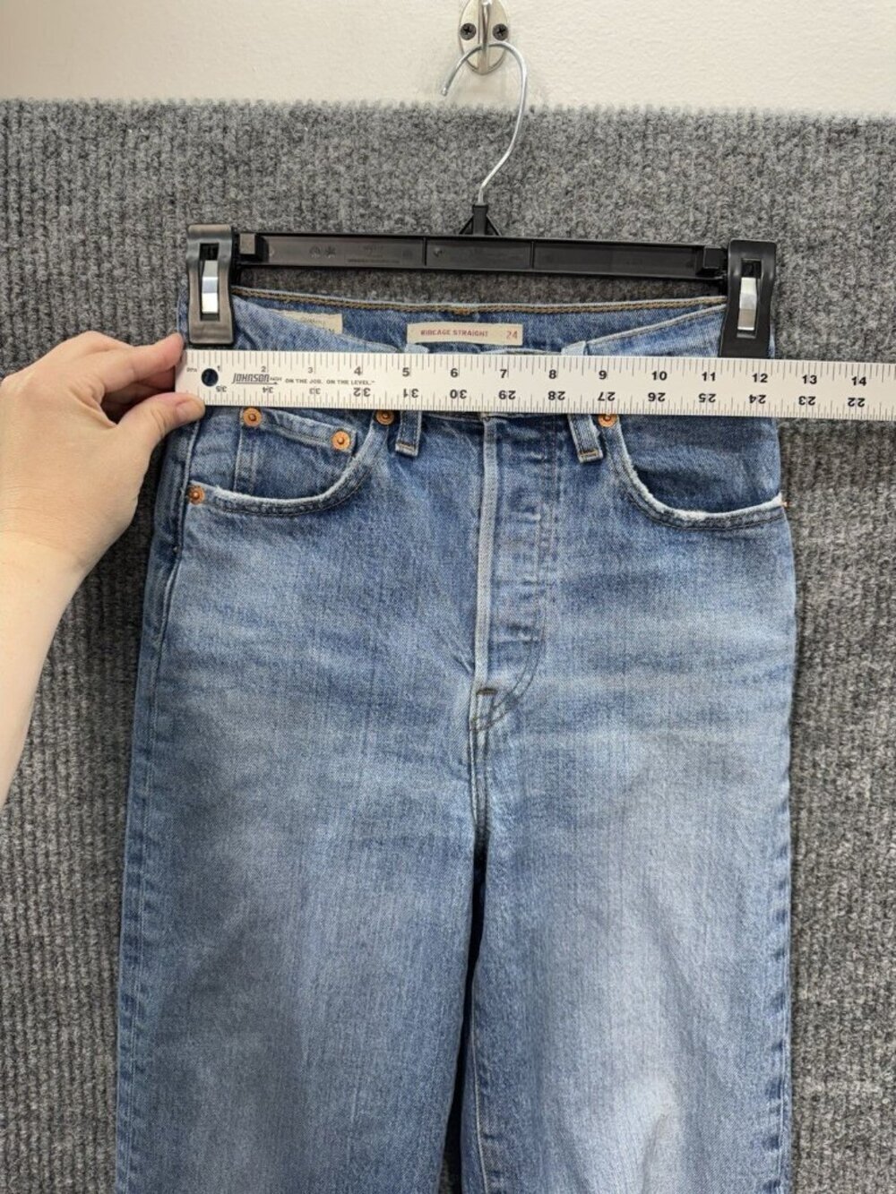Levis Ribcage Straight Jeans Womens 24x27 Blue Distressed Button Fly Premium - Picture 10 of 12